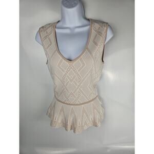BCBGMaxAzaria Sz XS Peach Gardenia Alonya Twill Knit Jacquard Peplum Top